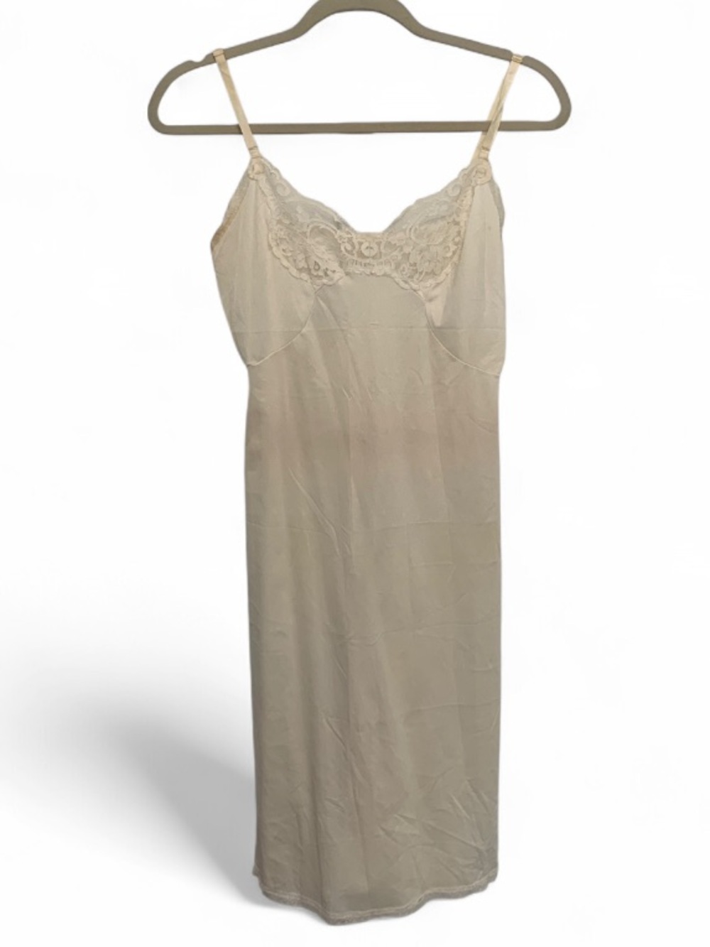 Vintage Cream Lace-Trim Mini Slip Dress